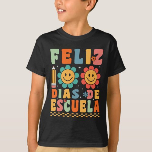 Feliz 100 Dias De Escuela Groovy 100 Days Spanish  T_Shirt