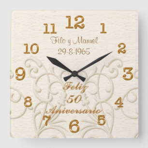 Feliz 50 Aniversario with Couple's NAMES and DATE Square Wall Clock