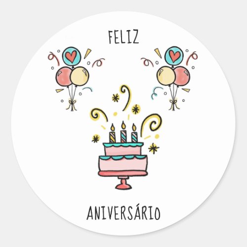 Feliz Aniversrio  Happy Birthday Classic Round Sticker