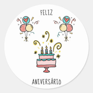 Feliz Aniversário Happy Birthday Classic Round Sticker