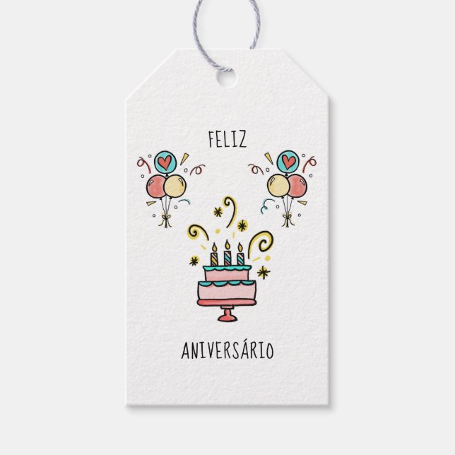 Feliz Aniversário | Happy Birthday Gift Tags (Front)