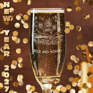 Feliz Ano Novo 2027 Copacabana Fireworks Champagne Flute
