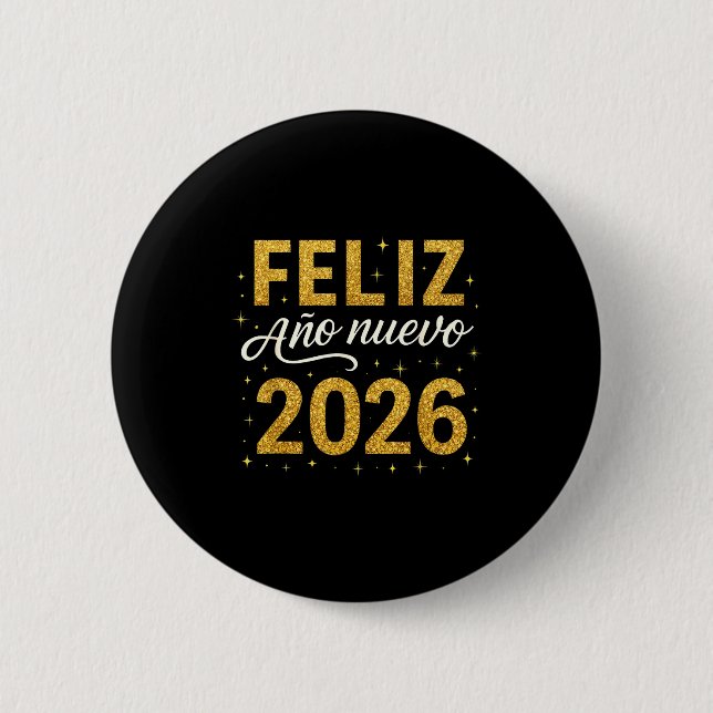 Feliz Año Nuevo 2026 New Year Spanish Fiesta Firew Button (Front)