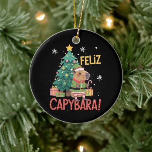 Feliz Capybara Elf Xmas Christmas Tree  Ceramic Ornament