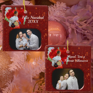 Feliz Christmas Flower & Stars 2555 Ceramic Ornament