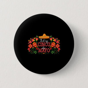 Feliz Cinco De Mayo With Guitar Cactus Sombrero Ma Button