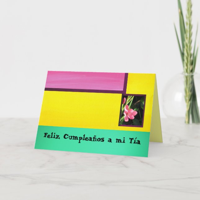 Feliz Cumpleaños a mi Tía - Pink Flower Card (Front)