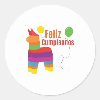 Feliz Cumpleanos Classic Round Sticker by Windmilldesigns at Zazzle