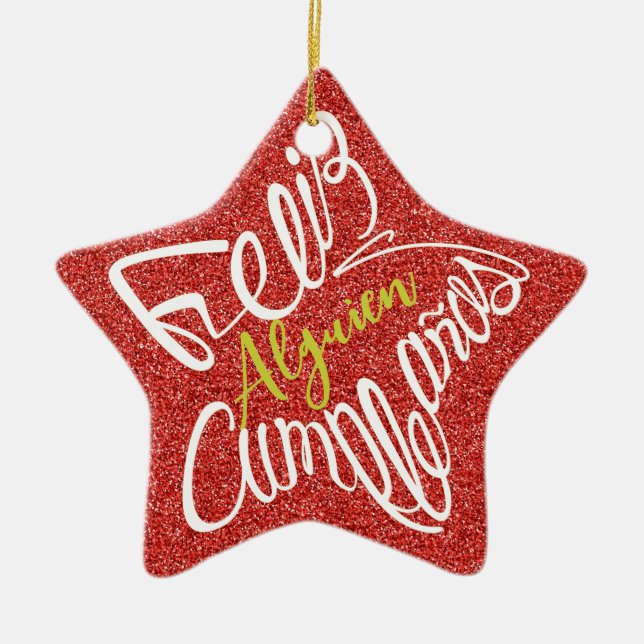 Feliz cumpleaños en forma de estrella ceramic ornament (Front)