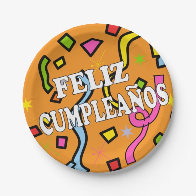 Feliz Cumpleanos Happy Birthday in Spanish Paper Plates (Front)