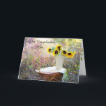 Feliz Cumpleaños Hija Sunflower Card<br><div class="desc">The front of the card has a lovely basket of sunflowers and says, "Happy Birthday daughter in Spanish (Add Name)." You can edit that text to say whatever you'd like. The inside has two more pictures of sunflowers and the words, "Wishing you a wonderful day." The back has another pretty...</div>