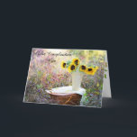 Feliz Cumpleaños Hija Sunflower Card<br><div class="desc">The front of the card has a lovely basket of sunflowers and says, "Happy Birthday daughter in Spanish (Add Name)." You can edit that text to say whatever you'd like. The inside has two more pictures of sunflowers and the words, "Wishing you a wonderful day." The back has another pretty...</div>