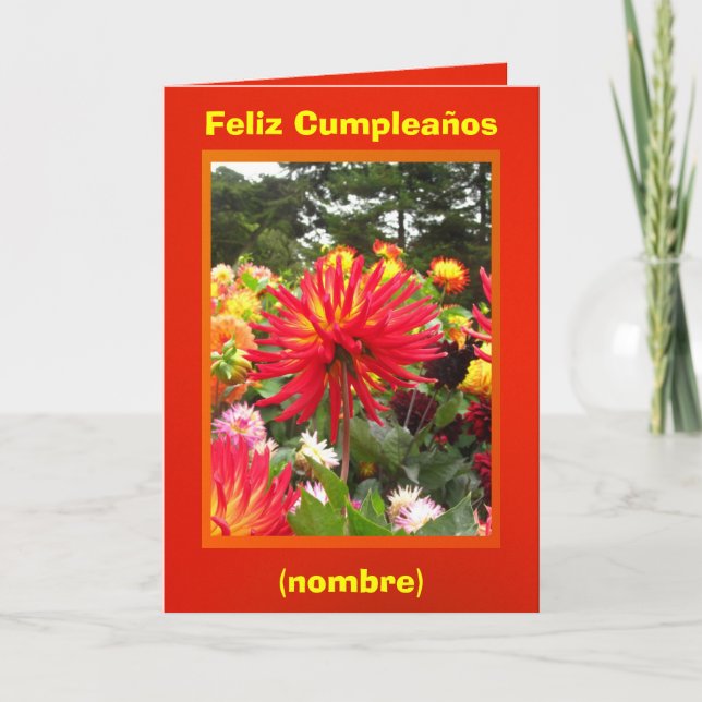 Feliz Cumpleaños - Las Dalias Rojas y Amarillas Card (Front)