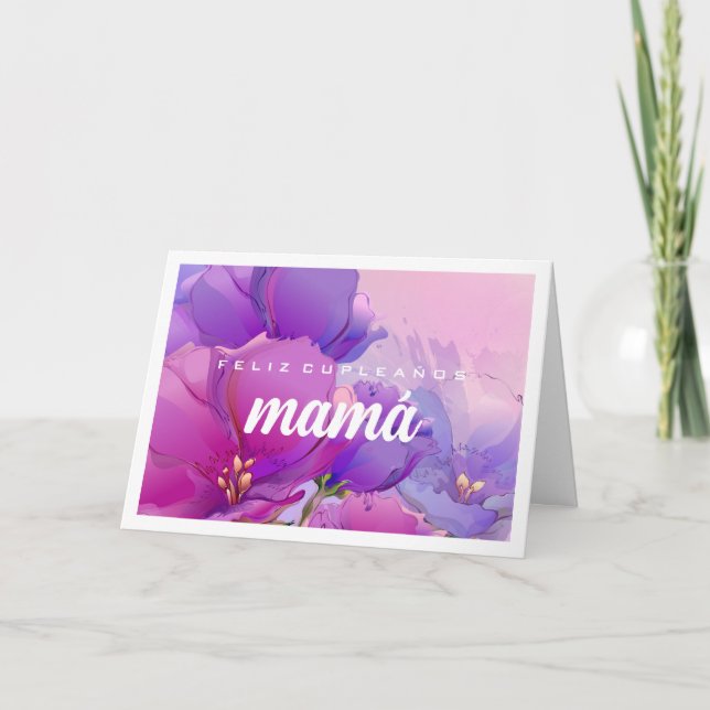 Feliz Cumpleaños Mamá. Watercolor Flower Painting  Card (Front)