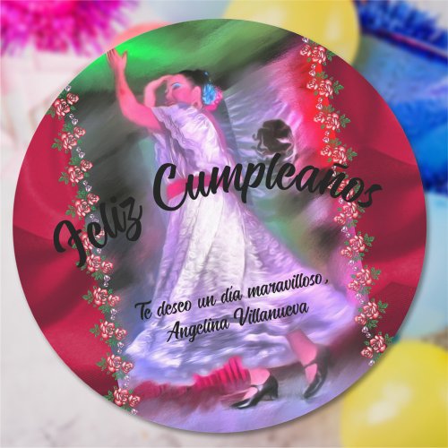 Feliz Cumpleaos Mexican Dancer 0175 Classic Round Sticker