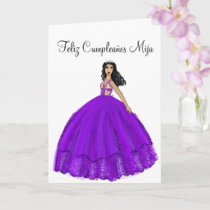 Feliz Cumpleaños Purple Quinceanera Birthday Card