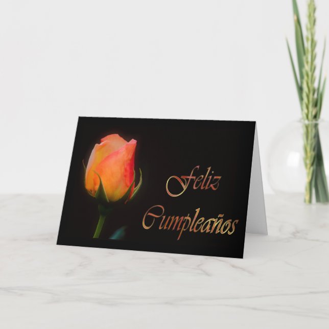 Feliz Cumpleaños Spanish Birthday with rose flower Card (Front)
