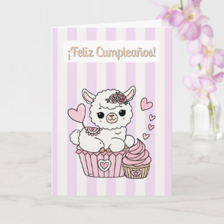 Feliz Cumpleaños Tarjeta Llama Linda Niña Cupcake Card