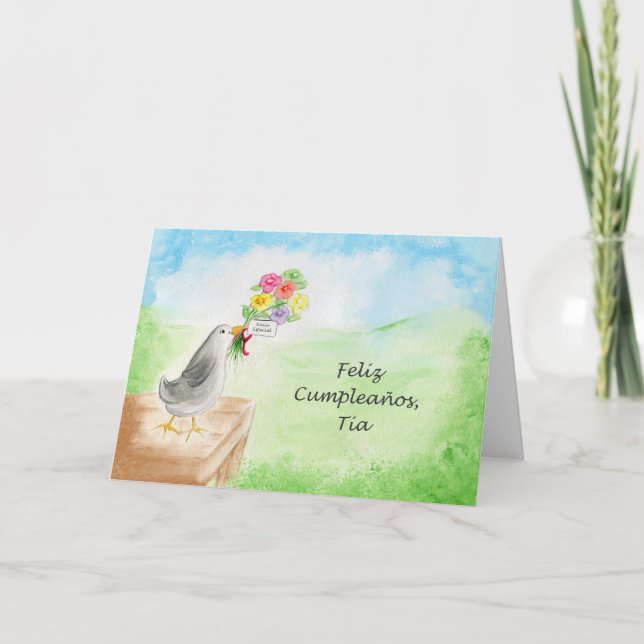Feliz Cumpleanos Tia, Pajaro con Flores Card (Front)