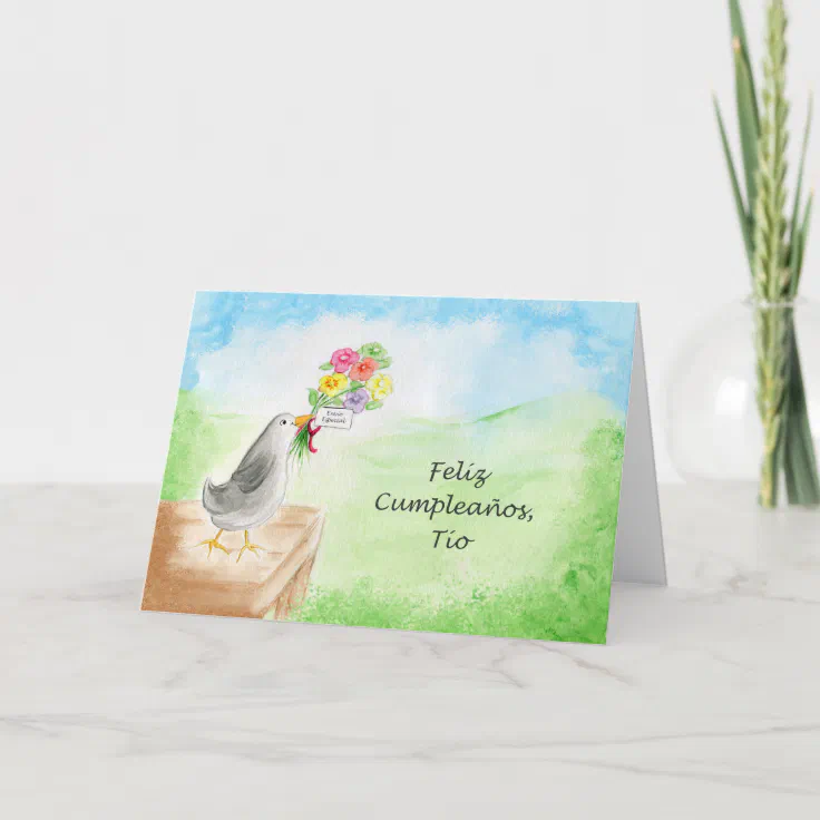 Feliz Cumpleanos Tio, Pajaro con Flores Card | Zazzle