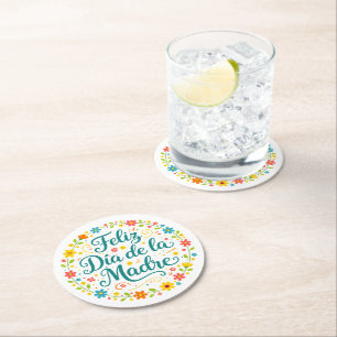 Feliz Dia De La Madre Mother's Day Calligraphy Round Paper Coaster