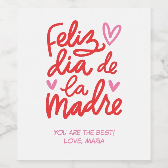Feliz dia de la Madre Personalized Wine Labels (Single Label)