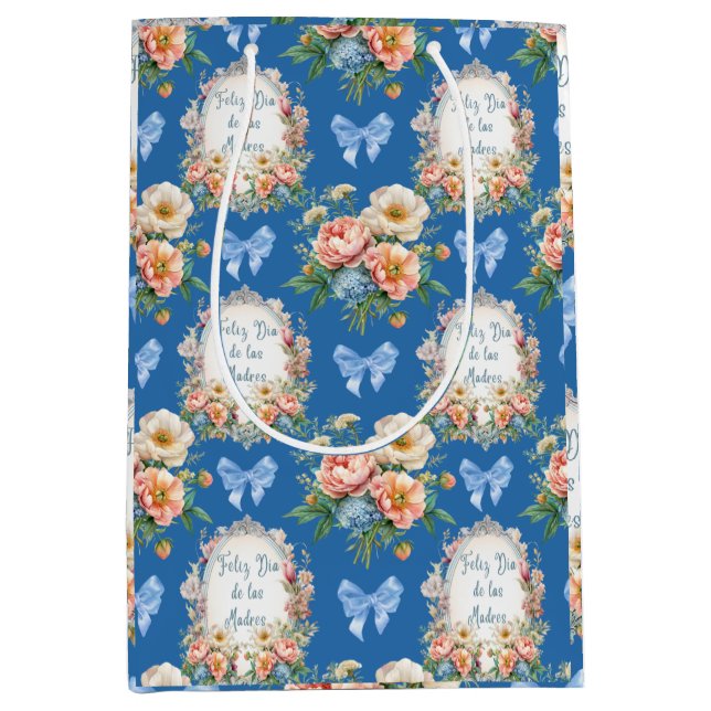 Feliz Dia De Las Madres Azul Ceruleo Medium Gift Bag (Front)