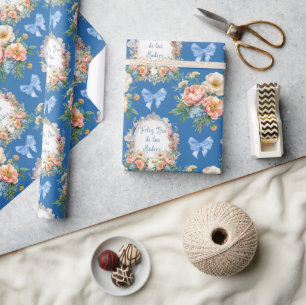 Feliz Dia De Las Madres Azul Wrapping Paper