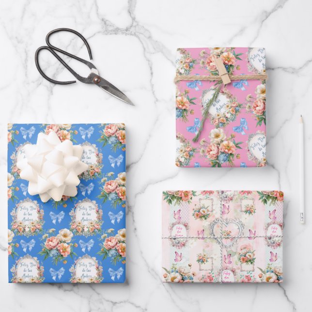 Feliz Dia de las Madres Mama Wrapping Paper Sheets (Front)