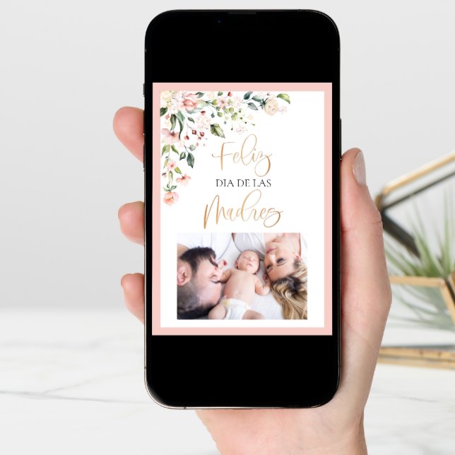 Feliz Dia De Las Madres Mother's Day Floral Photo Card (Front Digital)