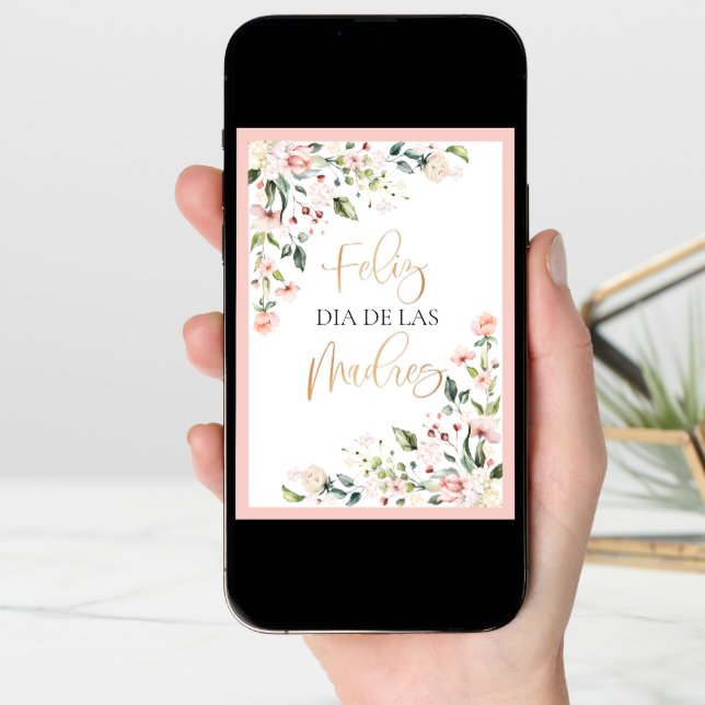 Feliz Dia De Las Madres Mother's Day Peach Floral Card (Front Digital)