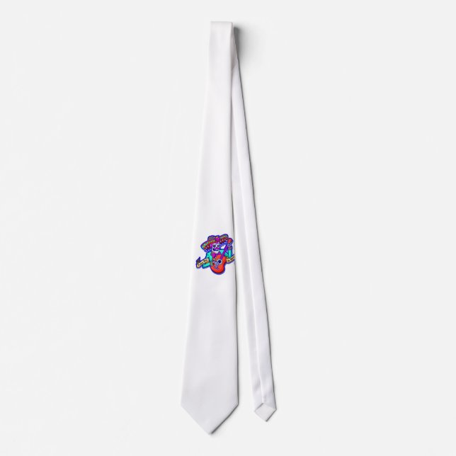 Feliz Dia De Muertos with Skeleton Playing Guitar Neck Tie (Front)
