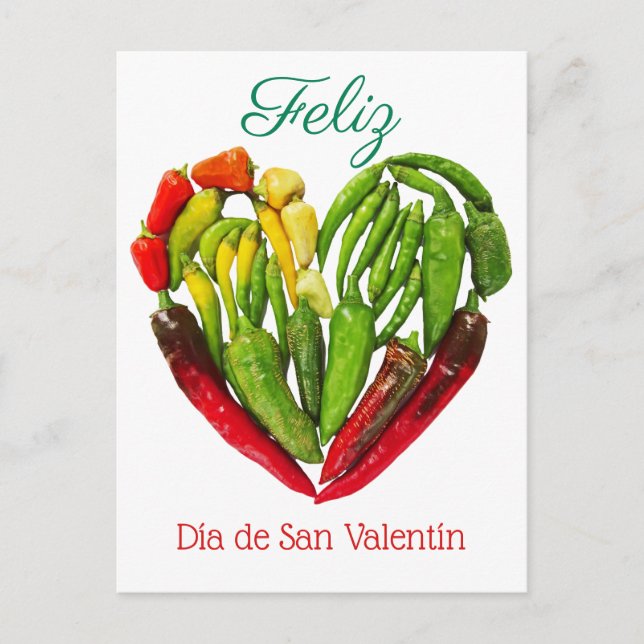 Feliz Dia De San Valentin Chili Peppers Heart  Postcard (Front)