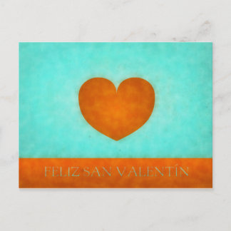 Feliz día de San Valentín. Postal Corazón Naranja. Postcard