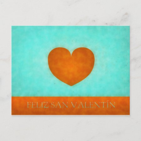 Feliz Día De San Valentín. Postal Corazón Naranja. Post