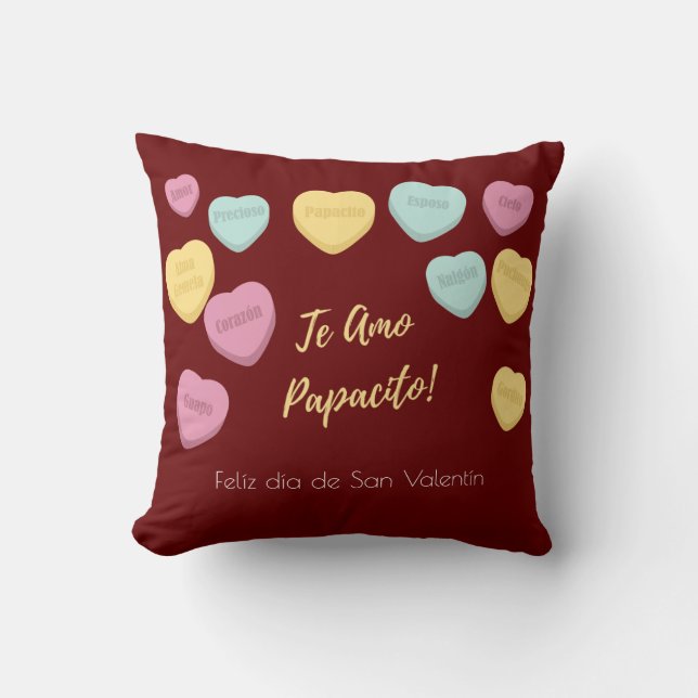 Felíz día de San Valentín Red Te Amo Papacito Throw Pillow (Front)
