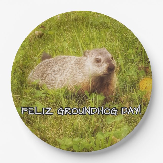 Feliz Groundhog Day! paper plates (Front)