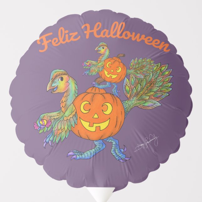 Feliz Halloween Balloon Oviraptor Pumpkin SPANISH (Front)