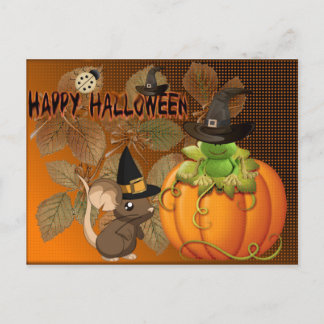 Feliz Halloween, ratones, calabazas y ranas Postcard