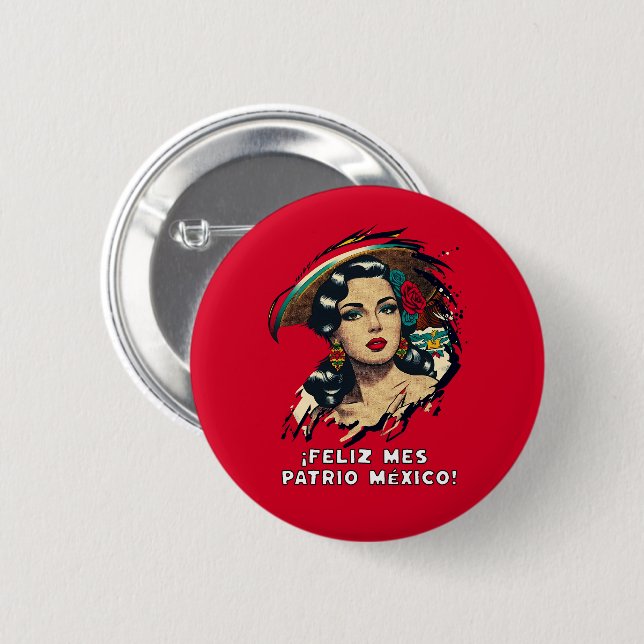 Feliz Mes Patrio Mexico Mexican Independence  Button (Front & Back)