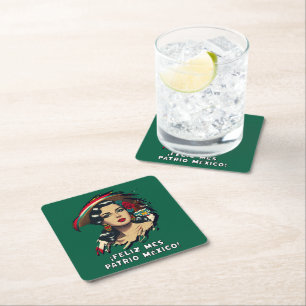 Feliz Mes Patrio Mexico Mexican Independence Shirt Square Paper Coaster