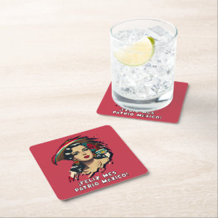 Feliz Mes Patrio Mexico Mexican Independence Shirt Square Paper Coaster