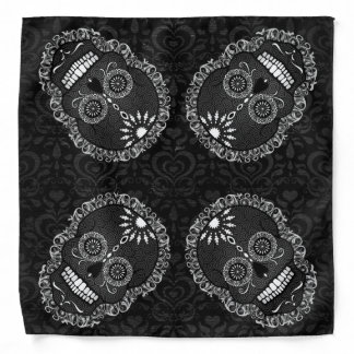 Feliz Muertos - Black & Gray Sugar Skulls Bandana