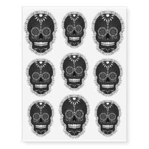 Feliz Muertos - Black & Gray Sugar Skulls Temporary Tattoos
