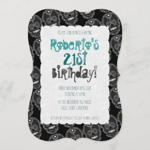Feliz Muertos Black & Grey Sugar Skull Invitation