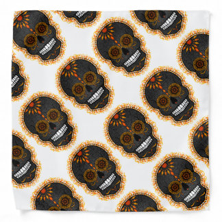 Feliz Muertos - Black & Orange Sugar Skulls Bandana