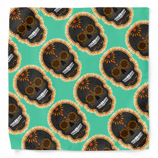 Feliz Muertos - Black & Orange Sugar Skulls Bandana