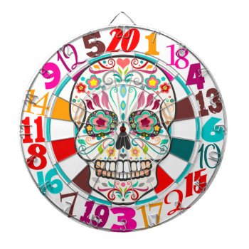Feliz Muertos - Colorful Sugar Skull Dart Board by creativetaylor at Zazzle