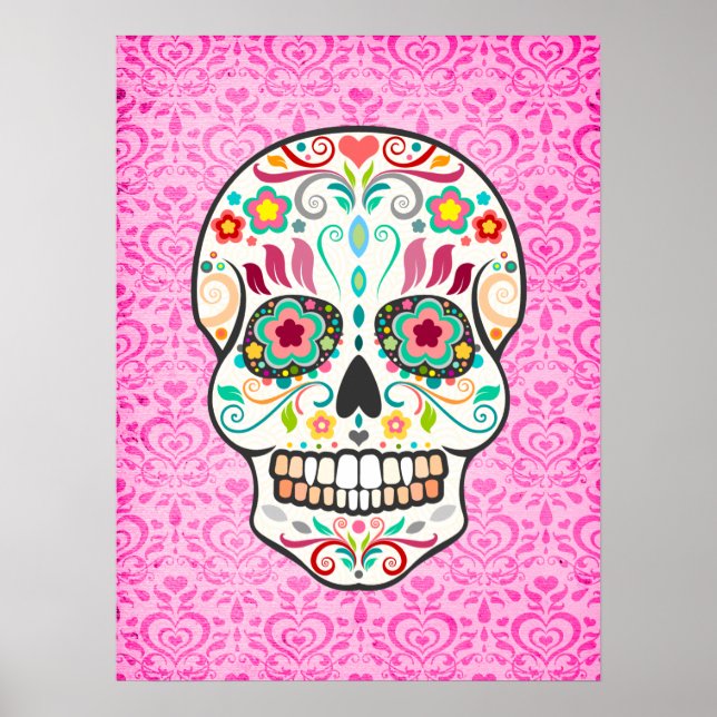 Feliz Muertos - Festive Sugar Skull Art Poster (Front)
