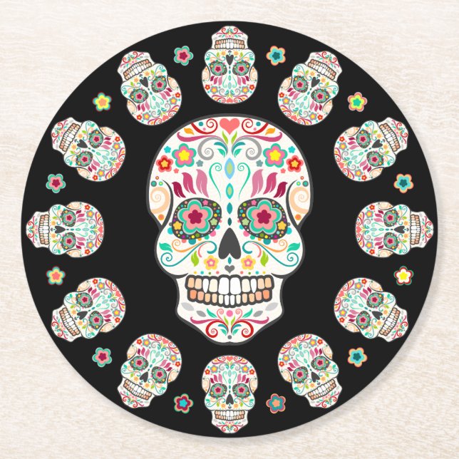 Feliz Muertos - Festive Sugar Skull Coasters (Front)
